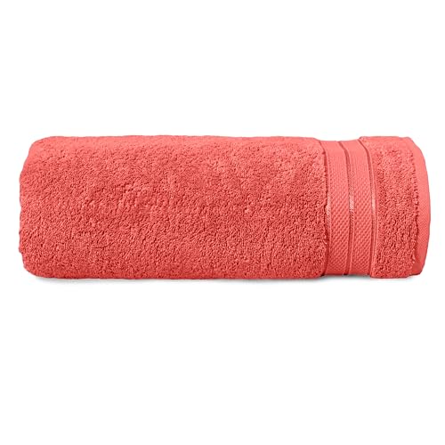 Elegant Comfort Three Line Popcorn Towel Set for Bathroom 35 x 70 inches, Premium Hotel Quality 1-Pack Jumbo Towels, 100% Turkish Cotton, Soft and Durable, Quick Dry and Highly Absorbent, Coral