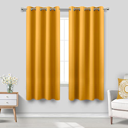 KOUFALL Yellow Curtains 63 Inch Length for Kitchen Living Room,Window Treatments Curtain Drapes with Grommet,2 Panels