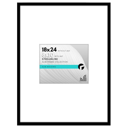 Americanflat 18x24 Picture Frame with Polished Plexiglass - Gallery Matted Frame Fits 10x8 Photos with Mat or Use as 18x24 Frame Without Mat - Thin Border Gallery Frame - Streamline Collection - Black