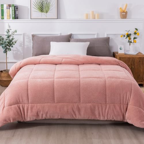 KASENTEX Super Ultra Sof Luxury Plush Sherpa Comforter, Cozy Reversible Fleece - Goose Down Alternative, Machine Washable Bedding, Sunset Rose Pink, Twin/Twin XL Size