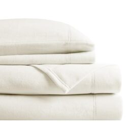 "SLEEP PHILOSOPHY True North Micro Fleece Bed Sheet Set, Warm, Sheets with 14"" Deep Pocket, for Cold Season Cozy Sheet-Set, Matching Pillow Case, King, Ivory, 4 Piece"