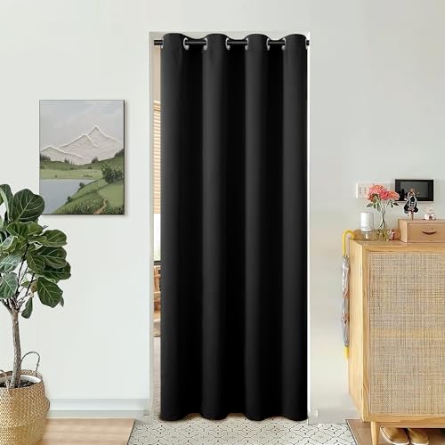 BGment Black Door Curtain 80 Inch Length for Doorway, Bedroom Closet Curtain, Privacy Thermal Insulated Blackout Grommet Room Divider for Room Separation, 1 Panel, 52 Inch Wide