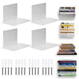 ECOSEAO Floating Book Shelves for Wall, Heavy-Duty Book Organizers, Iron Wall Mounted Shelves for Home Office Classroom Library, White Large (4)