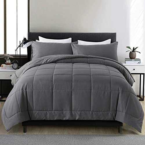 "DOWNCOOL 2 Piece All Season Duvet Set, 1 Synthetic Comforter, 1 Sham, Twin Size, 64""x88"", Grey"