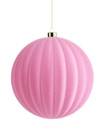 Pink Ribbed Velvet Christmas Bauble 20 cm, Extra Large Tree Ornament