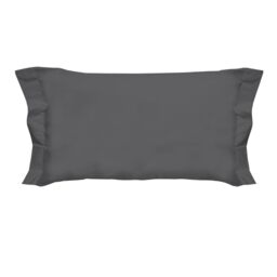 PENSIERI DELICATI Pair of Pillowcases 52 x 82 cm with Two Shuttlecocks Finish in Plain Colour, Made in 100% Cotton, Made in Italy, Anthracite