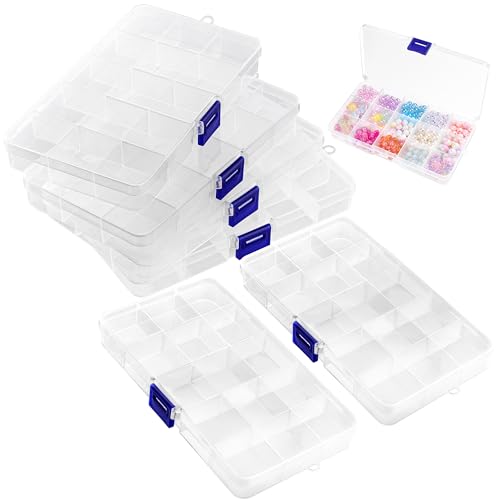 Vonsera Pack of 6 Sorting Boxes for Small Parts, Storage Box, Storage Boxes with 15 Grids, Adjustable, Sorting Box for Crafts, Beads