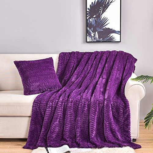 "YUSOKI Luxury Faux Fur Throw Blanket(Without Pillows) 2 Layers,3lb,All Ages,Home Decoration, (Purple,50"" x 63"")"