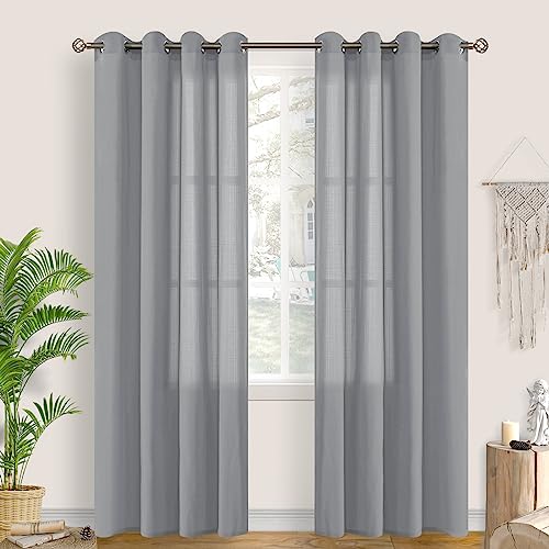 BGment Grey Sheer Curtains 84 Inches Long for Bedroom, Grommet Linen Look Semi Sheer Casual Light Filtering Textured Privacy Curtains for Living Room, 2 Panels (Each 52 x 84 Inch)
