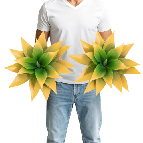 2Pack Fake Plants Artificial Agave Plants, Large UV Resistant Faux Agave Planters for Indoor and Outdoor Decorating Tropical Plant Succulents Greenery Indoor Decor 18Blade(Yellow)