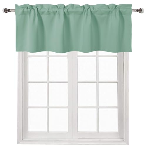 DWCN Valance Curtains Blackout Valance for Kitchen Solid Rod Pocket Window Treatments Curtain Valance for Kitchen Bathroom Windows 52x18 inch Long, 1 Panel Sage Green