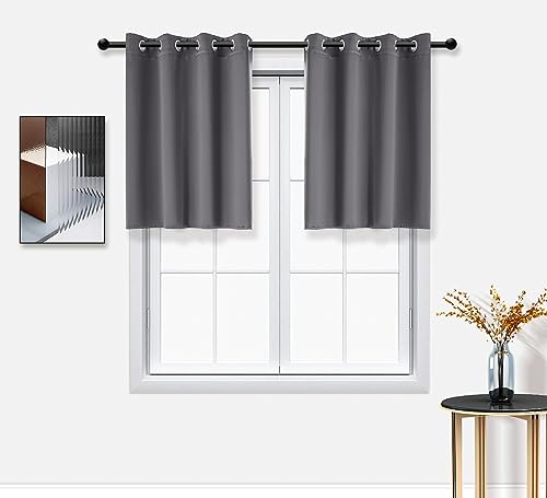 PI Blackout Bedroom Curtains,Thermal Insulated Ring Top Window Treatment,Room Darkening Drapes for Living Room/Bedroom/Kitchen 1 Panel (Dark Grey, W52XL45)