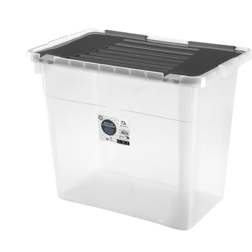 Urban living Nessy Plastic Storage Box 72 L with Clip Lid 58 x 37 x 48 cm Black