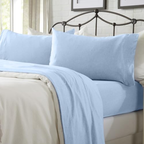 Great Bay Home Extra Soft Heather Jersey Knit (T-Shirt) Sheet Set Soft, Comfortable, Cozy All-Season Bed Sheets Carmen Collection (King, Sky Blue)