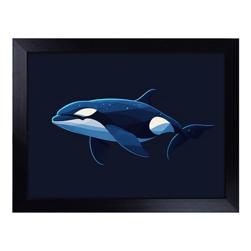 Lap Tray with Bean Bag Cushion, Orca Whale Illustration - Handmade in the UK, Raised Wooden Edge, Padded Cushion, Heat-Resistant Wipe-Clean Surface, for Meals, Laptops and Crafts