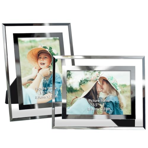 PETAFLOP 3.5 x 5 Picture Frames, 2 Pack Mirrored Glass Photo Frame 3.5 by 5 for Tabletop Display