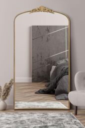 "MirrorOutlet The Crown - Gold Metal Framed Classic Arched Wall Mirror with Feature Crown 68"" X 38"" (174CM X 96CM) Black. 2cm Wide Frame and 3cm Deep."