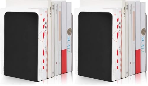 "ASelected A Pair of Classic Bookends Plain Black 8"" (205mm) Heavy Duty Metal Book Ends for Office Library Shelves (Pack of 2)"
