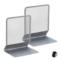 Relaxdays Bookend, Set of 2, Stands for Books, DVDs, Magazines etc., Book Support HxWxD: app. 16.5 x 13 x 10.5 cm, Silver