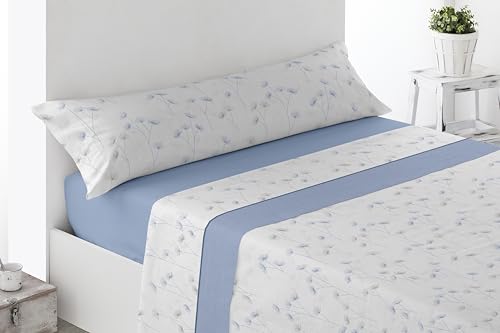 Miracle Home. Valverde Bed Sheet Set, 3-Piece Set, Fitted Sheet, Top Sheet and Pillowcase, Anti-Peeling, 50% Cotton-50% Brushed Microfibre, Blue, 105 x 200 cm, 105 cm Bed