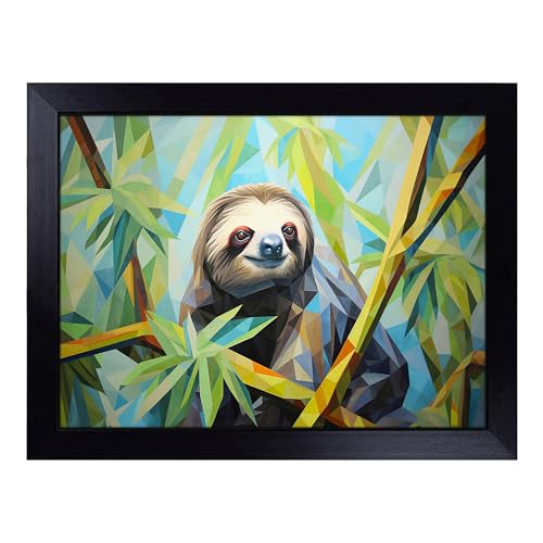 Lap Tray with Bean Bag Cushion, Sloth Geometric - Handmade in the UK, Raised Wooden Edge, Padded Cushion, Heat-Resistant Wipe-Clean Surface, for Meals, Laptops and Crafts