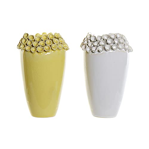 DKD Home Decor Vase White Ochre Modern Stoneware (2 Pieces) (16 x 16 x 26 cm) (Reference: S3020513)