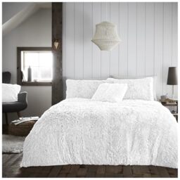 GC GAVENO CAVAILIA Teddy Fleece Hug Snug Duvet Set King White, Super Soft Fluffy Cosy Warm Bedding, 3 Piece Bedset, Easy Care DuvetCover Bedlinen, 1 Quilt Cover and 2 Pillow Cases, (230x220 cm)