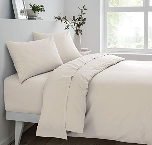 Sleepdown Fitted Sheet Super Soft Cosy Easy Care Polycotton Bed Linen Luxury Bedding Bedsheet 25cm Deep Non Iron - Natural - Super King