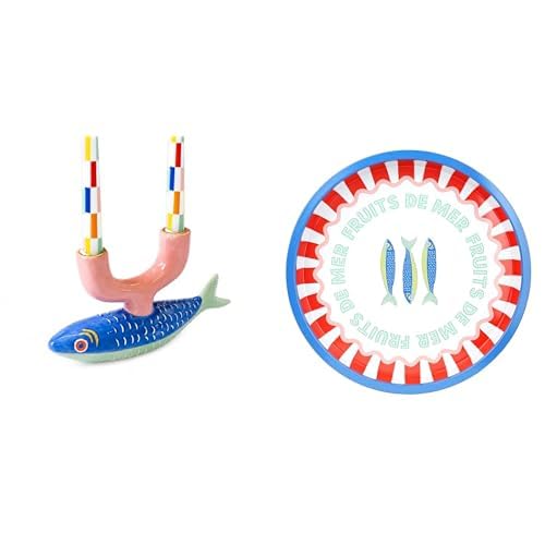 Fish Ceramic Candle Holder & Fish Design Serving Tray Summer Bundle