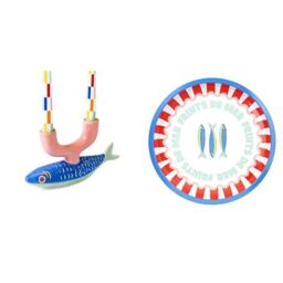 Fish Ceramic Candle Holder & Fish Design Serving Tray Summer Bundle