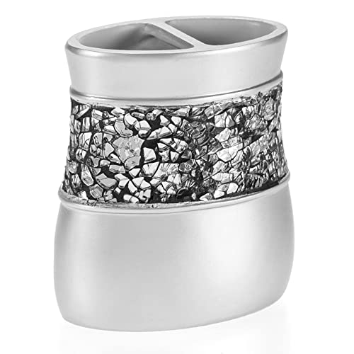 (Toothbrush Holder) - Creative Scents Brushed Nickel Bathroom Silver Toothbrush Holder, Family Brush Toothpaste Cup- Holds Multiple Standard/Electric Toothbrushes