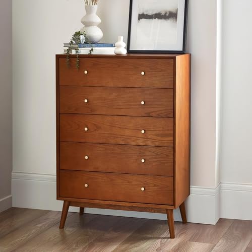Julian Bowen Lowry 5 Drawer Chest, Wood, Cherry Ash, 120 x 84 x 44cm