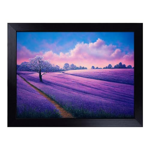 Lap Tray with Bean Bag Cushion, Statuesque Bluebell Field - Handmade in the UK, Raised Wooden Edge, Padded Cushion, Heat-Resistant Wipe-Clean Surface, for Meals, Laptops and Crafts