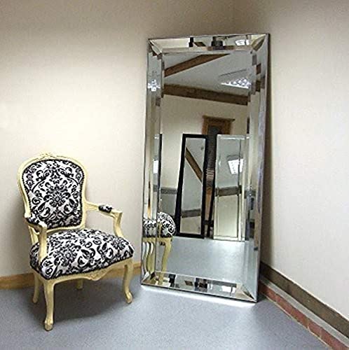 Barcelona Trading Wall Mount Triple Bevelled Frame Large Leaner Venetian Mirror 5ft5 x 2ft7 165cm X 78cm, Wood, Silver