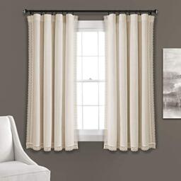 "Lush Decor Rosalie Farmhouse Window Curtains Rustic Style Panel Set for Living, Dining Room Bedroom (Pair), 54"" W x 63"" L, Ivory"