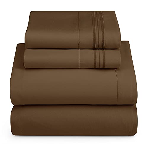 Hearth & Harbor Twin Size Sheets - 3 Piece Bed Sheet Set, Hotel Luxury Double Brushed Bed Sheets - Extra Soft Bedding Sheets & Pillowcases, Twin, Brown