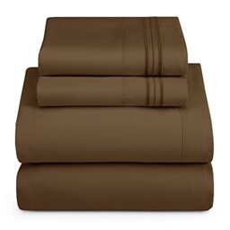 Hearth & Harbor Twin Size Sheets - 3 Piece Bed Sheet Set, Hotel Luxury Double Brushed Bed Sheets - Extra Soft Bedding Sheets & Pillowcases, Twin, Brown