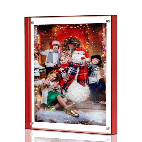 MFoffice 8x10 Picture Frame, Stunning Color Acrylic Floating Photo Frame, Use as 8x10, 8x8, 6x8 Picture Frame and Acrylic Tray, Horizontal and Vertical Formats for Tabletop Display, Red, 1Pack