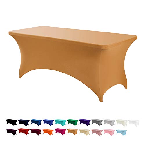 Peomeise 2 x 6 ft Spandex Table Cover, Rectangular Stretch Spandex Tablecloth (Gold, 6 ft)