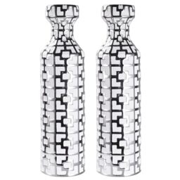 NewSangXia 62 cm Tall Floor Vases, Set of 2, White Vase with Silver Geometric Patterns, Ceramic Modern Flower Vases for Living Room, Entrance, Indoor and Outdoor Decoration, Large Vase for