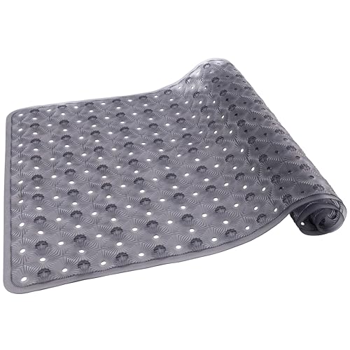 Non-Slip Bath Mat with Suction Cups, 15 x 27 inch, Non-Slip Shower Mat for Kids, Toddlers and Seniors, Machine Washable, with Multiple Drainage Holes, Grey