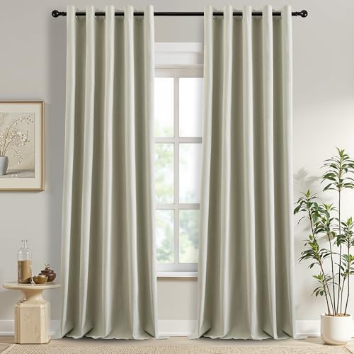 DONREN 100% Blackout Curtains 108 Inches Long Thermal Insulated, Soft Linen Grommet Blackout Drapes for Bedroom, 2 Panels 66Wx108L, Cream