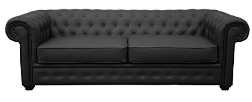 Chesterfield Style Venus Sofa 3 Seater 2 Seater Armchair Black Faux Leather (3 Seater)
