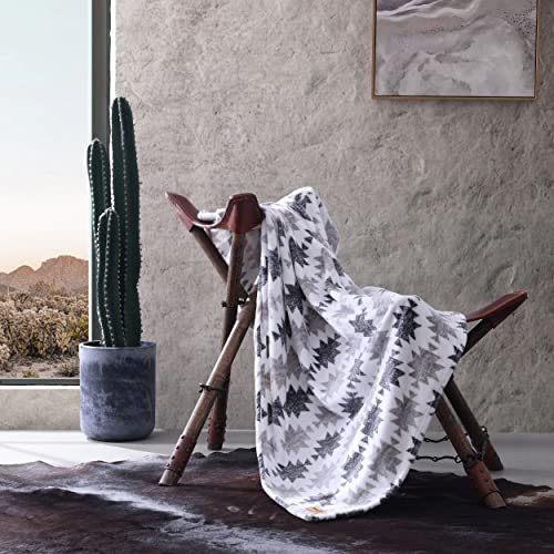 Wrangler - Throw Blanket, Ultra Plush Fleece Home Bedding, Perfect for Couch or Bed (Canyon Ikat Grey, Throw)