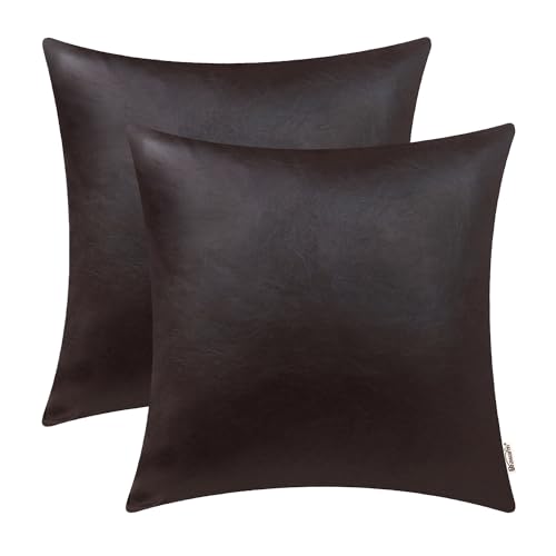 BRAWARM Pack of 2 Cozy Seal Brown Faux Leather Cushion Covers Cases, Soft Leather Throw Pillow Covers Cases 55cm x 55cm, for Couch Sofa Home Decoration.