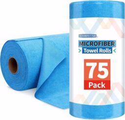 "HOMERHYME Microfiber Towel Roll, 75 Pack Tear Away Cleaning Towels, Reusable Multi-Purpose Microfiber Cleaning Cloth, Lint Free Absorbent Cleaning Rags Wipes for Car, Shop, Office, Blue 11.5""x11.5"""