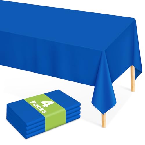 Mulbozy Blue Plastic Table Cloth Disposable 4 Pack, 54 ?? 108 Inch Tablecloths Rectangle, Royal Blue Plastic Table Cover for Party Decor