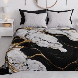 PETTI Artigiani Italiani - Double Bedspread Spring Summer Light Blanket Double Bed Sheets Bed Cover Marble White Black 100% Made in Italy