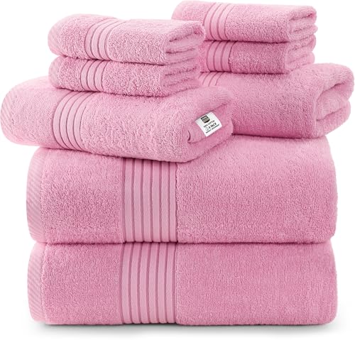Utopia Towels 8-Piece Luxury Towel Set, 2 Bath Towels, 2 Hand Towels, and 4 Wash Cloths, 600 GSM 100% Ring Spun Cotton Highly Absorbent Towels for Bathroom, Sports, and Hotel (Pink)