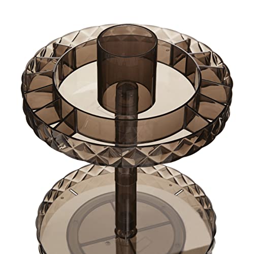 Premier Housewares Cosmetic Organiser With 2 Tier Black Round Compartments Clear Diamond Multipurpose Storage Statement Piece for Dresser/Bathroom With Rotating Base W26 X D26 X H34cm.